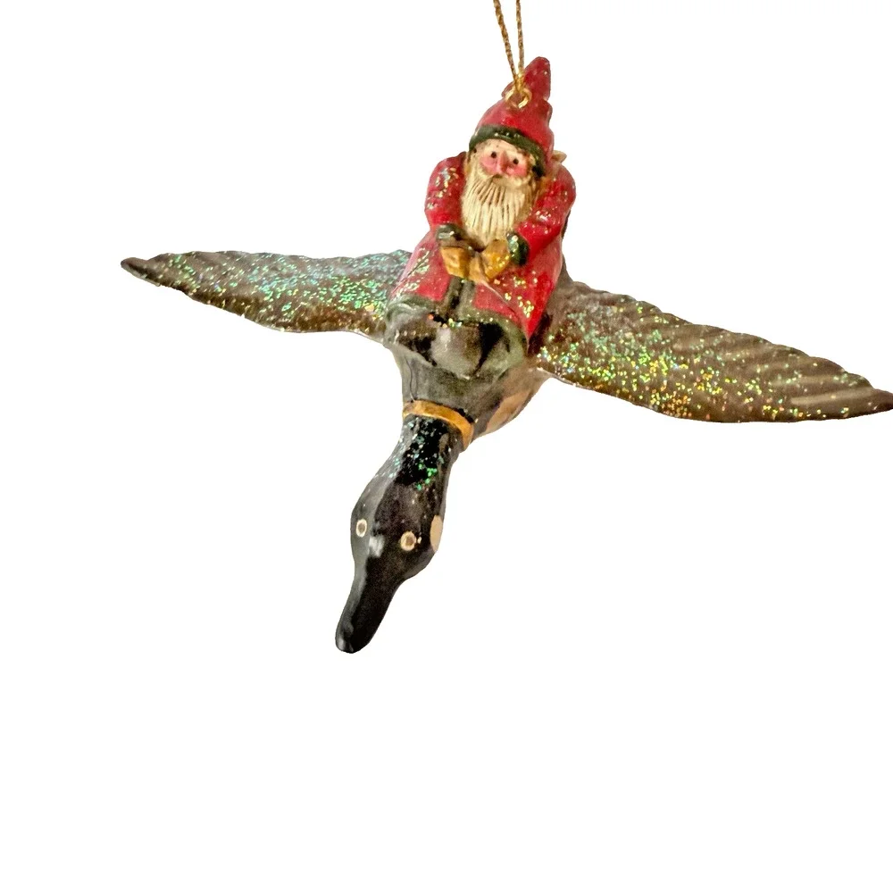 Pam Schifferl Ornament Santa Riding Flying a Canadian Goose Midwest CF Christmas